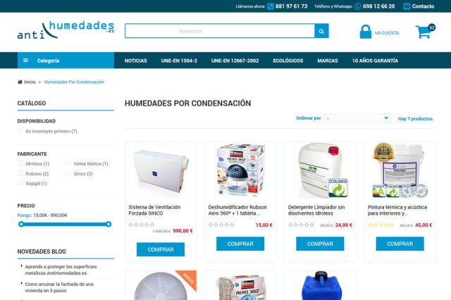 Diseño web de páginas por categorías dentro de la tienda online de prestashop