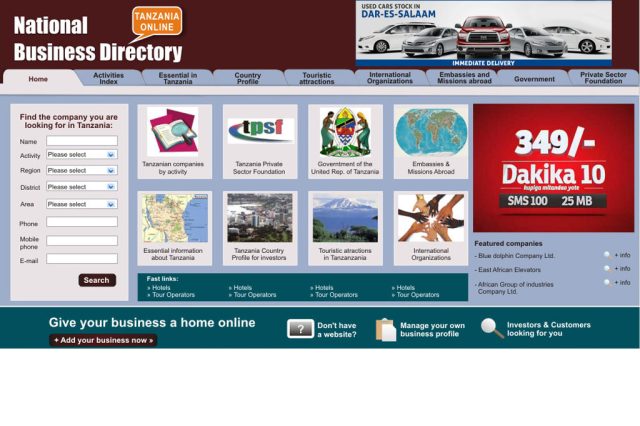 Diseño y programación web a medida para directorio de negocios en Tanzania
