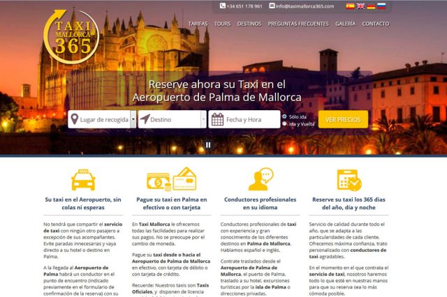 Trabajo de diseño y programación web a medida en 4 idiomas para Taxi Mallorca 365