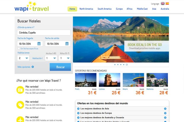 Diseño web para  página de viajes Wapi Travel